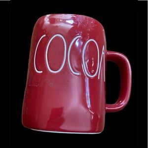 NWT - RAe Dunn red mug cup with red background with white letters. Cocoa